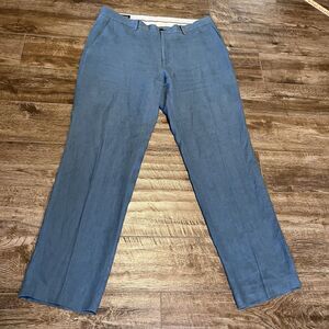 Paul Frederick Pants Men 36 Blue 100% Linen Career Casual Beach Tailored Fit